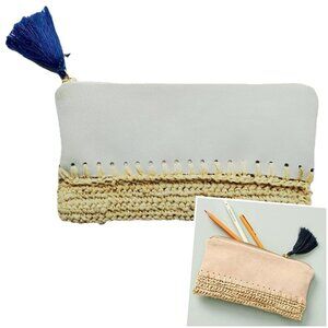Anthropologie Handmade Seasonal Style Suede Raffia Tassel Makeup Pencil Pouch